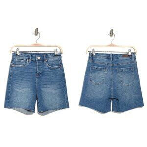 NWT BLANKNYC Size 27 Button Fly Raw Hem Long Denim Shorts MSRP $78